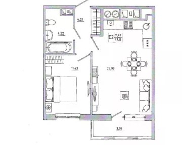 Продается 1-комн. квартира, 43,2 м²