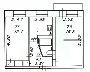 Продается 2-комн. квартира, 43,4 м²