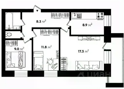 Продается 3-комн. квартира, 59,5 м²