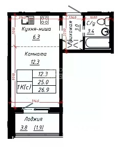 Продается студия, 26,9 м²