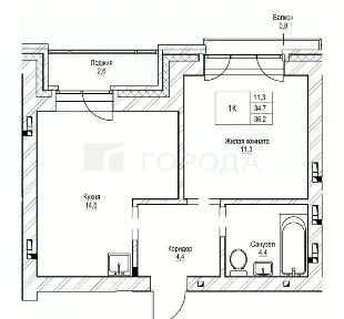Продается 1-комн. квартира, 36,2 м²