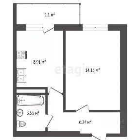 Продается 1-комн. квартира, 33,95 м²