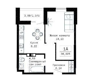 Продается 1-комн. квартира, 36,03 м²