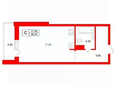 Продается студия, 26,5 м²