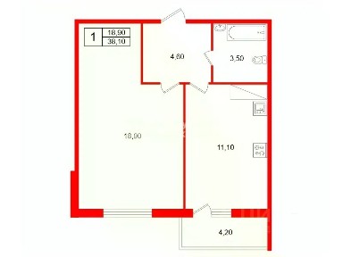 Продается 1-комн. квартира, 38,1 м²