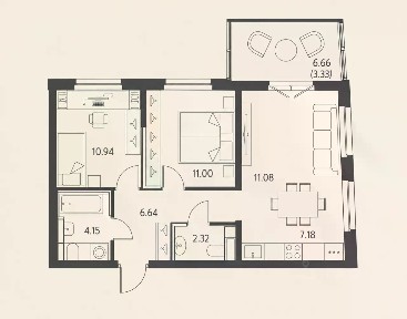 Продается 2-комн. квартира, 53,31 м²