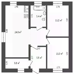 Продается 1-этажный дом, 61,5 м²