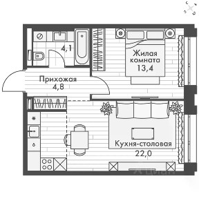 Продается 2-комн. квартира, 44,3 м²