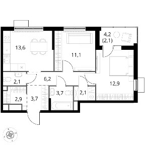 Продается 2-комн. квартира, 60,4 м²