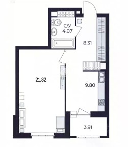 Продается 1-комн. квартира, 47,1 м²