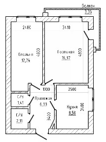 Продается 2-комн. квартира, 49 м²