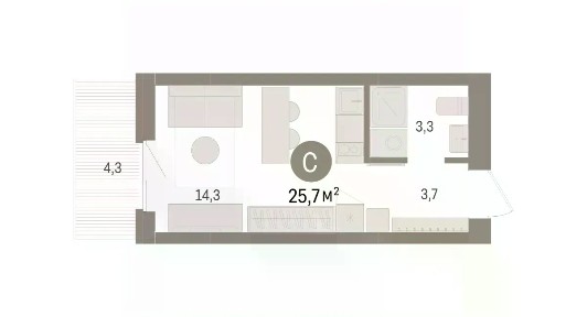 Продается студия, 25,71 м²