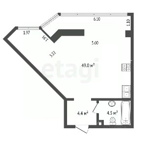 Продается 1-комн. квартира, 57,9 м²