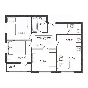 Продается 4-комн. квартира, 75 м²