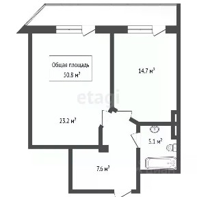 Продается 1-комн. квартира, 50,8 м²