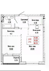 Продается 1-комн. квартира, 54,4 м²