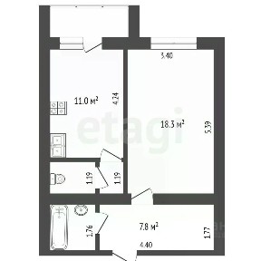 Продается 1-комн. квартира, 44,4 м²