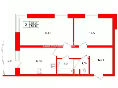 Продается 2-комн. квартира, 59,1 м²