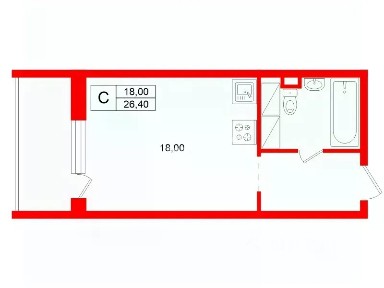 Продается студия, 26,4 м²