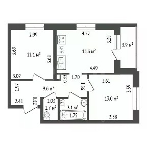Продается 2-комн. квартира, 58,89 м²