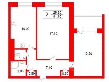 Продается 2-комн. квартира, 51,7 м²