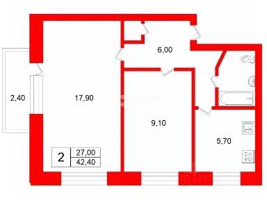Продается 2-комн. квартира, 42,4 м²