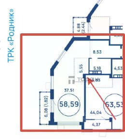 Продается 1-комн. квартира, 56,77 м²