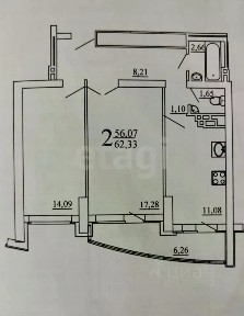 Продается 2-комн. квартира, 62,33 м²