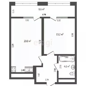 Продается 1-комн. квартира, 51,3 м²