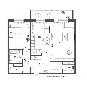 Продается 2-комн. квартира, 65,1 м²