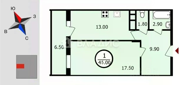 Продается 1-комн. квартира, 45 м²