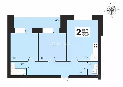 Продается 2-комн. квартира, 56,45 м²