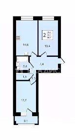 Продается 2-комн. квартира, 54,3 м²