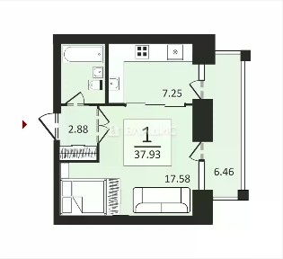 Продается 1-комн. квартира, 37,93 м²
