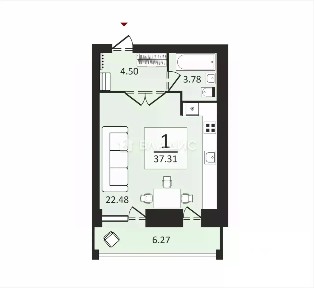 Продается студия, 37,31 м²