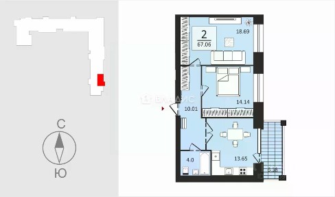 Продается 2-комн. квартира, 67,19 м²