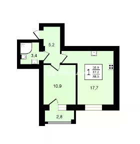 Продается 1-комн. квартира, 38,5 м²