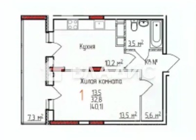 Продается 1-комн. квартира, 32,8 м²