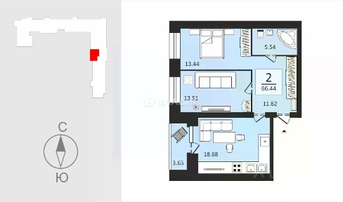 Продается 2-комн. квартира, 66,6 м²