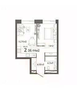 Продается 1-комн. квартира, 38,44 м²