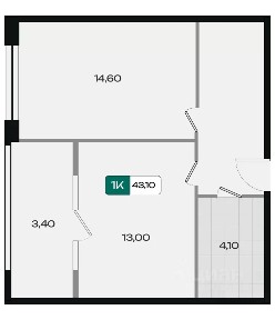 Продается 1-комн. квартира, 43,1 м²