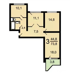 Продается 3-комн. квартира, 73,8 м²