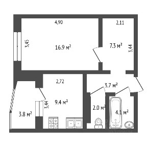 Продается 1-комн. квартира, 43,5 м²