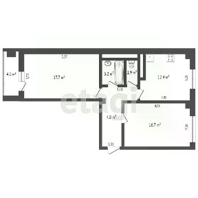 Продается 2-комн. квартира, 52,3 м²