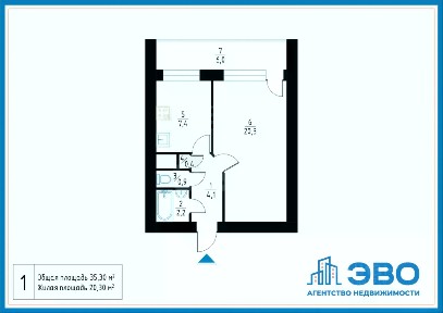 Продается 1-комн. квартира, 35,3 м²