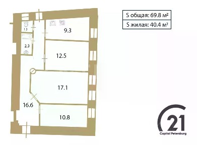 Продается 3-комн. квартира, 69,8 м²