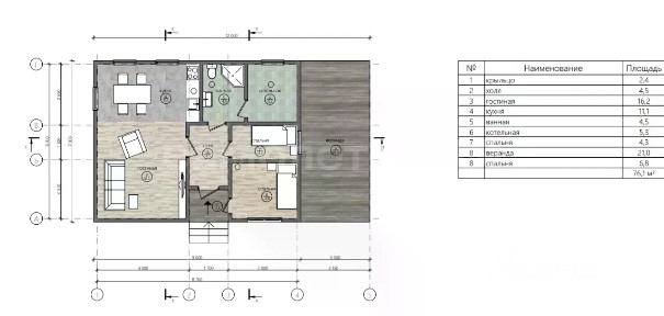 Продается 1-этажный дом, 54,8 м²