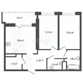 Продается 2-комн. квартира, 76,3 м²