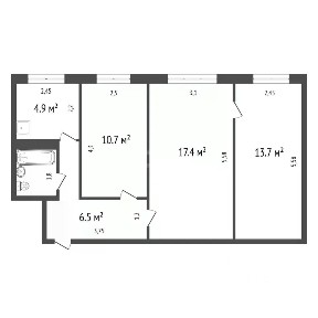 Продается 3-комн. квартира, 57,1 м²