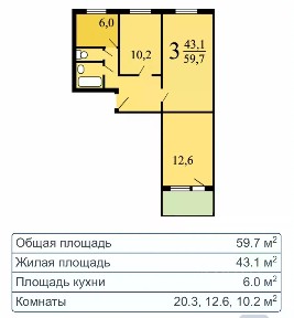 Продается 3-комн. квартира, 60 м²